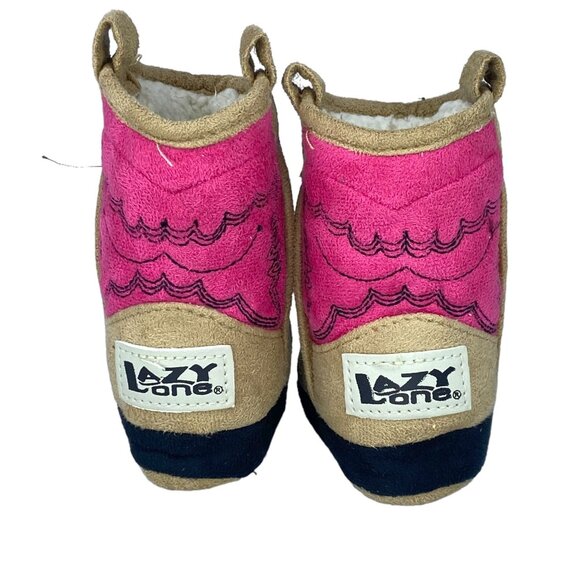Lazy One Baby Girl Size XS Infant 1-3 Pink and Brown Cowgirl Boots Fizzy Lining - Picture 4 of 14